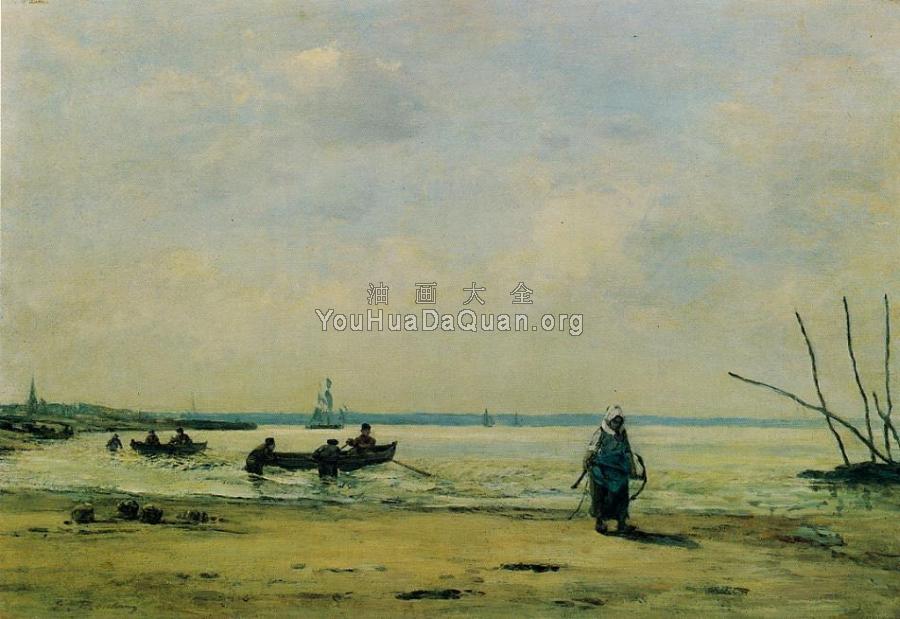 The Shore at Low Tide near Honfleur - 尤金·布丹
